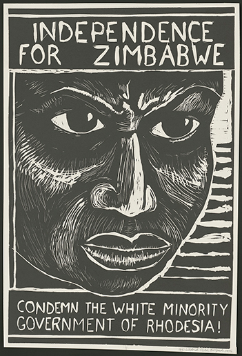 "Independence for Zimbabwe: Condemn the White Minority Government of Rhodesia!," poster by Leon Klayman, San Francisco: Wilfred Owen Brigade, 1976 (Library of Congress)