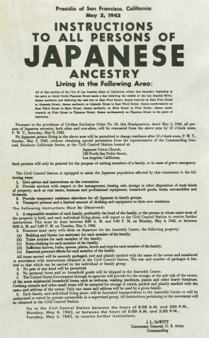 Notice of relocation for Persons of Japanese Ancestry, 1942. (Gilder Lehrman C