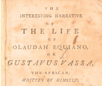 The title page from volume 1 of Olaudah Equiano’s autobiography, The Interesting Life of Olaudah Equiano, published in New York in 1791